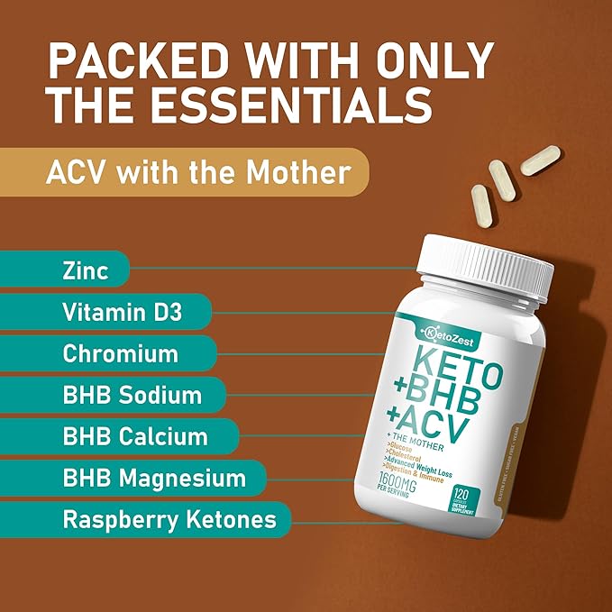 Keto ACV BHB Capsules 1600mg for Advanced Weight Loss & Belly Fat Burn - Organic Apple Cider Vinegar with The Mother Ketones Vegan Supplement - with Vitamin D3 Zinc Chromium for Men Women-SeraviaPure