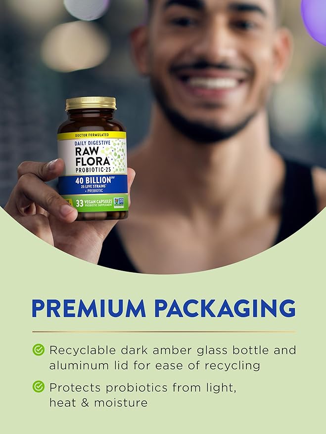 Raw Flora Probiotic with Prebiotics | 40 Billion CFU | Daily Digestive Vegan Capsules | Gluten Free Supplement for Men and Women | by Nature's Truth-SeraviaPure