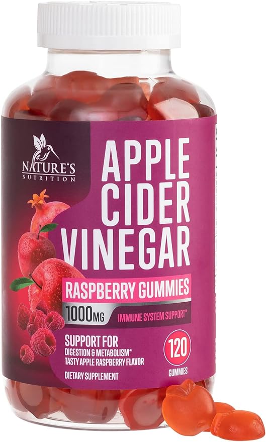 Vegan Apple Cider Vinegar Gummies 1000mg for Detox & Cleanse, ACV Gummy Vitamin B12 for Digestion Metabolism & Immune Health Support, Natural Apple Raspberry Flavor, Gluten Free - 120 Gummies-SeraviaPure
