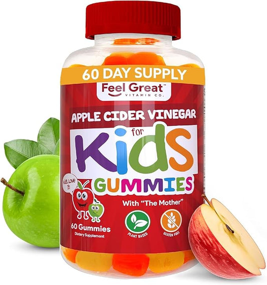 Feel Great Apple Cider Vinegar Gummies for Kids | Rich in Digestive Enzymes & Natural Antioxidants for Gut Health | Vegan Gummy Supports Healthy Nutrient Absorption | 60 Day Supply-SeraviaPure