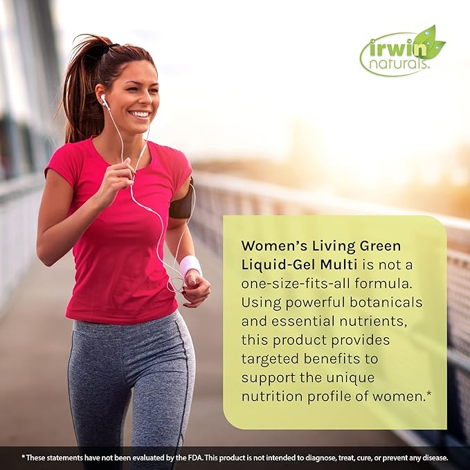 Irwin Naturals Women's Living Green Liquid-Gel Multi - 120 Liquid Soft-Gels, Pack of 2 - Includes 70 Essential Nutrients, Vitamins & Minerals - 80 Total Servings-SeraviaPure