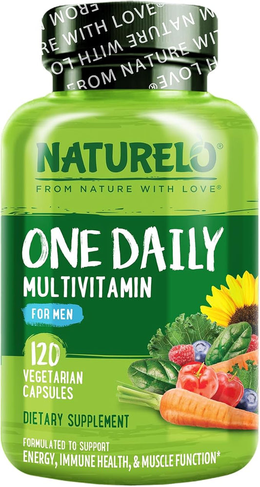 NATURELO Mens Multivitamins - One Daily Multivitamin for Men with Vitamins, Minerals & Organic Whole Foods, Boost Energy & Health, Non-GMO, 120 Vegetarian Capsules-SeraviaPure