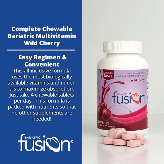 Bariatric Fusion Wild Cherry Complete Chewable Bariatric Multivitamin with Iron for Bariatric Surgery Patients Including Gastric Bypass and Sleeve Gastrectomy - 120 Tablets-SeraviaPure