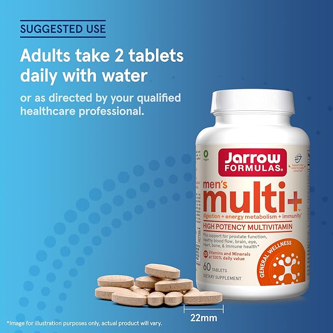 Jarrow Formulas Men's Multi+ Multivitamins, Multivitamin for Men, 60 Tablets, 30 Day Supply-SeraviaPure