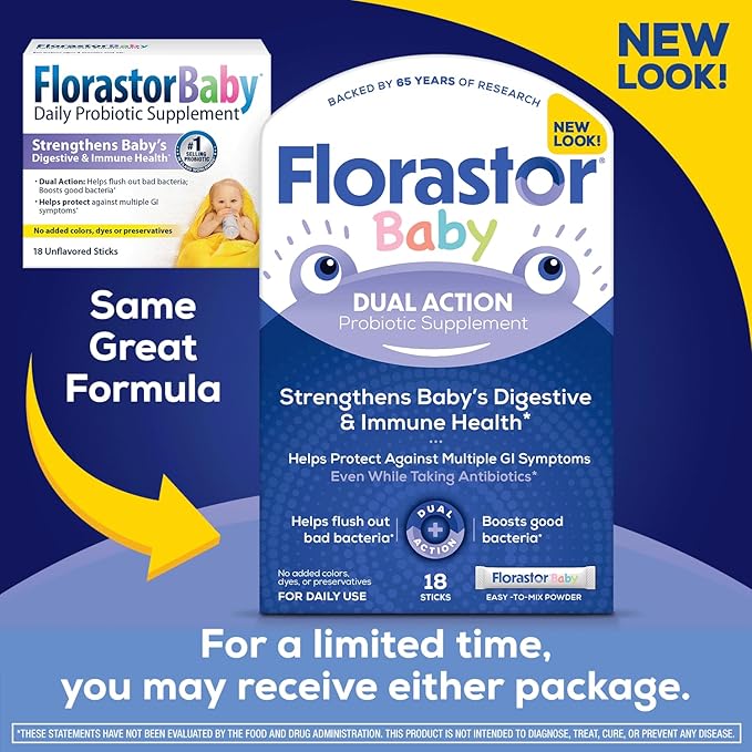 Florastor Baby Daily Probiotic Supplement, Powder Mixes with Milk, Formula or Soft Foods, Saccharomyces Boulardii CNCM I-745 (18 Powder Sticks)-SeraviaPure