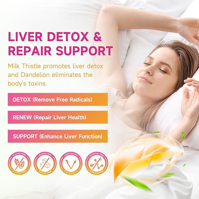 Liver Cleanse Detox & Repair Gummies with Milk Thistle 3000mg, 24-in-1 Liver Health Supplement with Dandelion, Artichoke, Sugar Free Liver Detox Gummies, Pineapple Flavor - 60 Count-SeraviaPure