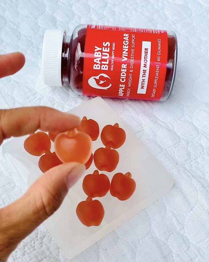 Baby Blues Apple Cider Vinegar Gummies - Vegan, Non-GMO & Gluten-Free, Postpartum Dietary Supplement with Both Vitamin B-6 & B12, 60 Pieces per Bottle-SeraviaPure
