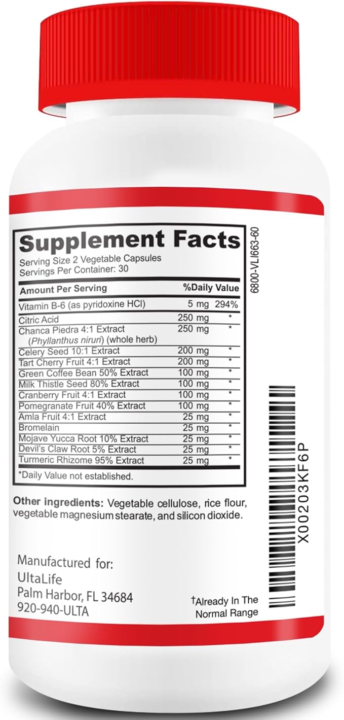 #1 URIC GO Uric Acid Cleanse Support Supplement for G.O.U.T - Natural Kidney Cleanse Detox Formula Chanca Piedra, Celery Seed, Tart Cherry, Cranberry, Pomegranate, Turmeric, Vegan Non-GMO 60 Capsules-SeraviaPure