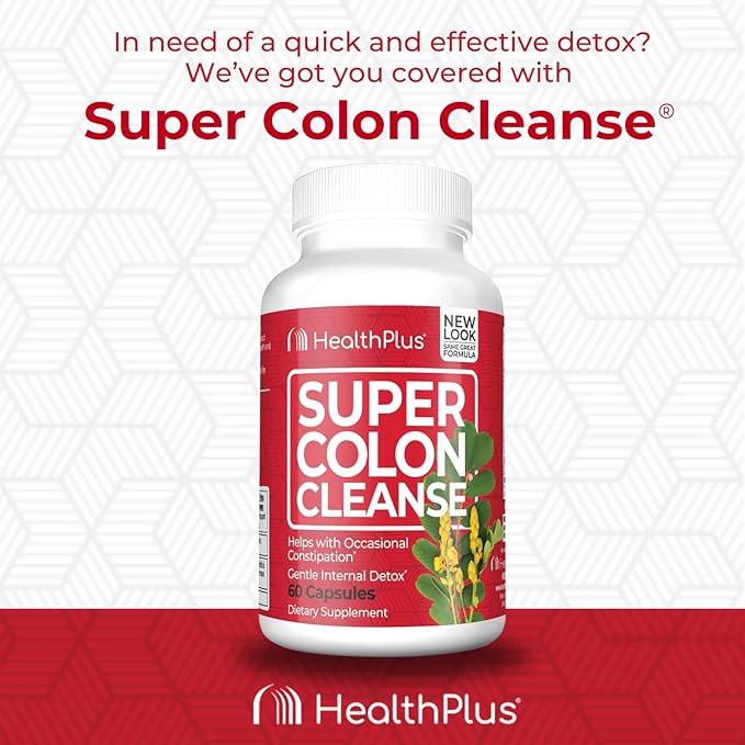 Health Plus Super Colon Cleanse 10 Day Gentle Gut Cleanse Detox, Psyllium Husk, Probiotics for Constipation Relief & Digestive Support, 60 Capsules-SeraviaPure