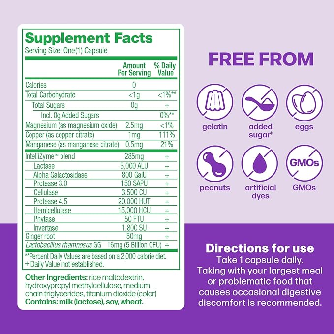 Culturelle Bloating & Gas Defense, Digestive Enzymes & Probiotics for Digestive Health, 30 Capsules, Supports Occasional Indigestion & Discomfort (Pack of 2)-SeraviaPure