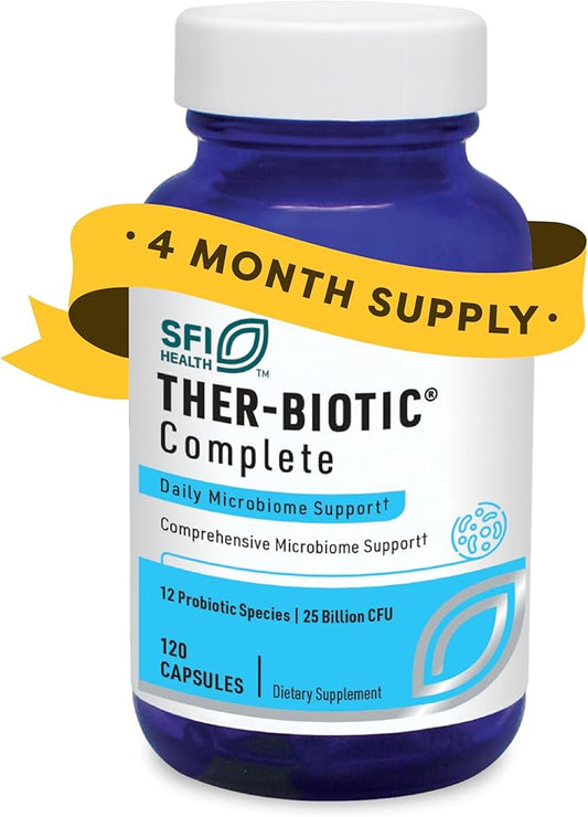 Klaire Labs Ther-Biotic Complete - 25 Billion CFU Probiotic Supplement - Gut Health, Digestive + Immune Support - Hypoallergenic Probiotics for Men + Women - Clean + Dairy-Free (120 Capsules)-SeraviaPure