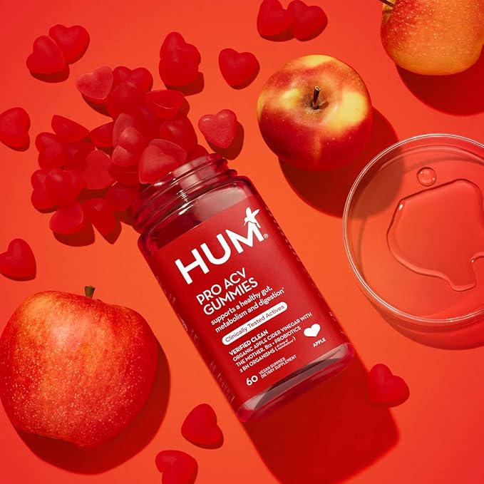 HUM Pro ACV Gummies -100% Organic Apple Cider Vinegar with The Mother, Probiotics for Digestive Health & B12 for Metabolism Support (60 Count)-SeraviaPure