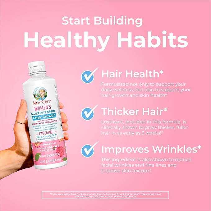 MaryRuth Organics Women's Multivitamin Lustriva Hair Growth Liposomal | Biotin | Vitamin D, B | Clinically Tested for Thicker Hair, Fine Lines, Skin Care | Ages 18 | Hair Vitamins | 15 Fl Oz-SeraviaPure