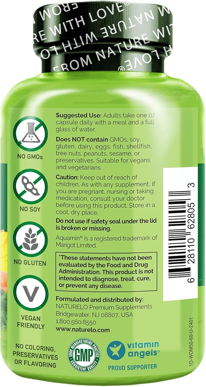 NATURELO One Daily Multivitamin for Women 50+ (Iron Free) - Menopause Support for Women Over 50 - Whole Food Supplement - Non-GMO - No Soy - 60 Capsules - 2 Month Supply-SeraviaPure