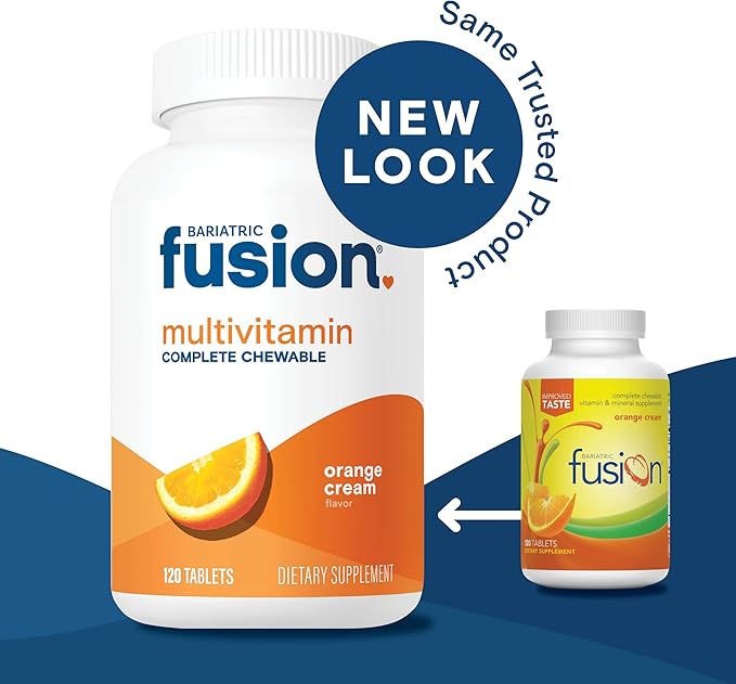 Bariatric Fusion Orange Cream Flavored Complete Chewable Bariatric Multivitamin with Iron for Bariatric Surgery Patients Including Gastric Bypass and Sleeve Gastrectomy - 120 Tablets-SeraviaPure