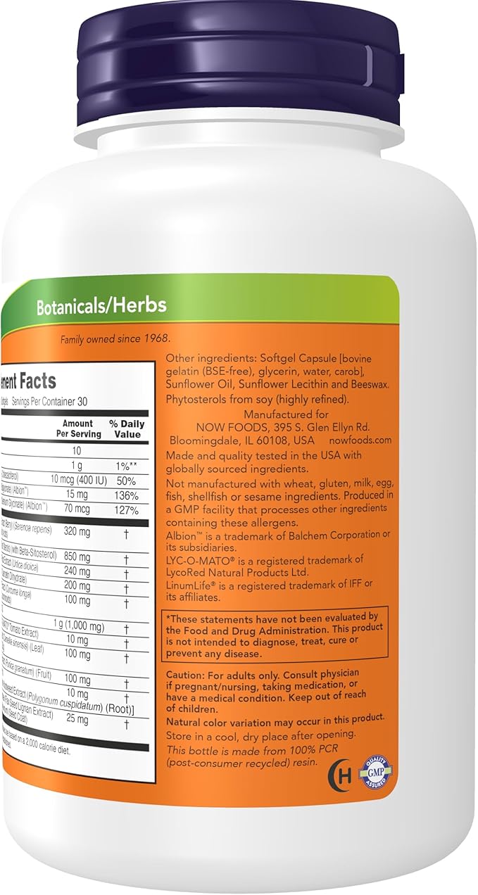 NOW Supplements, Prostate Health, Clinical Strength Saw Palmetto, Beta-Sitosterol & Lycopene, 90 Softgels-SeraviaPure