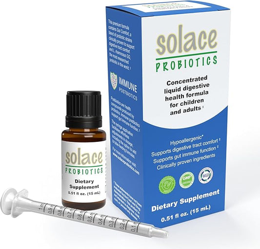 Solace Probiotics Liquid Formula for Adults and Kids - Concentrated Blend for Digestive Health and Immunity, Clinically Researched, Easy Syringe Application, Hypoallergenic - 15mL-SeraviaPure