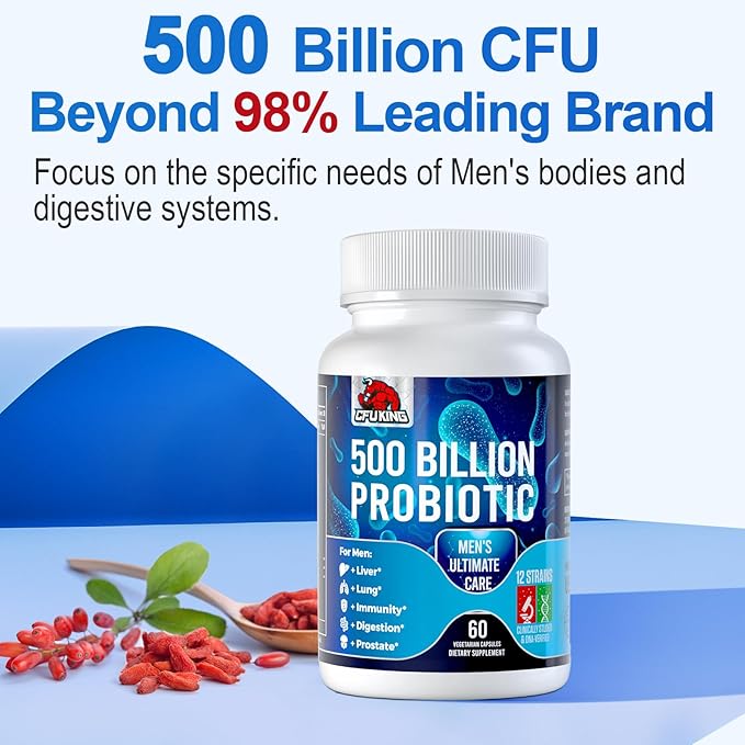 Probiotics for Men, 500 Billion CFU & 12 Strains Mens Probiotic, Men Probiotics with Turmeric, Cranberry, Goji, Gut Health for Men, Probiotics for Men Digestive Health, Immune Bloating, 120-Day Supply-SeraviaPure