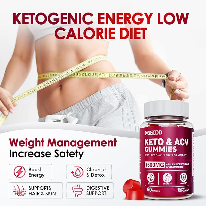 Keto ACV Gummies Advanced Weight - L0ss-,- Keto Gummy Supplement for Women and Men, with 1500MG Apple Cider Vinegar & Vitamin B12, Vegan & Non-GMO, Detox & Cleanse, Low-Carb, 60 Count-SeraviaPure