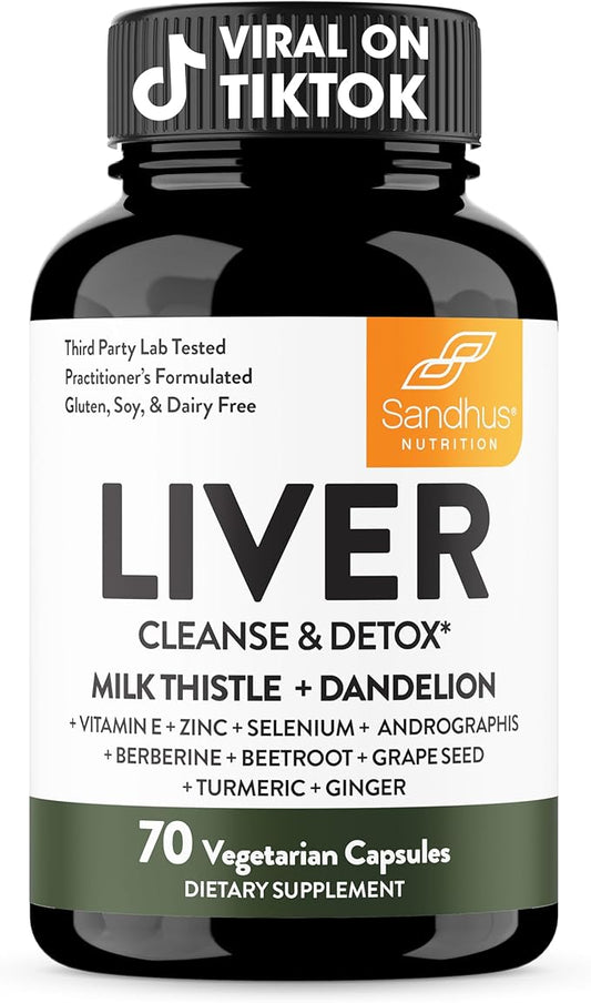 Sandhu's Liver Renew Cleanse Detox, Repair & Support |70 Capsules| 1 Month+ Supply (Pack of 1)| Herbal Supplement for Liver Health| Milk Thistle Dandelion Root with 9 Minerals-SeraviaPure