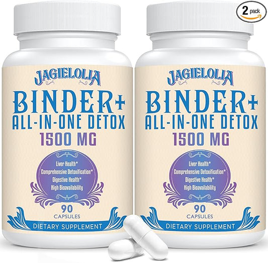 All-In-One Detox Binder Supplement 1500 MG - High Bioavailability, Liver Gut Detox Cleanse with Activated Charcoal, Zeolite & Bentonite Clay for Toxins, Liver, Digestive, 180 Vegan Capsules-SeraviaPure