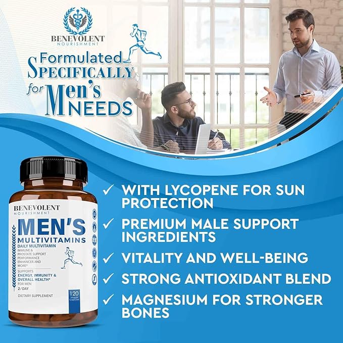 Multivitamin for Men - Supports Energy & Overall Health - Essential Daily Vitamins for Men, Biotin, Magnesium, Zinc & Antioxidant for Immune Health - Non-GMO Men Multivitamin Supplement, 120 Caps-SeraviaPure