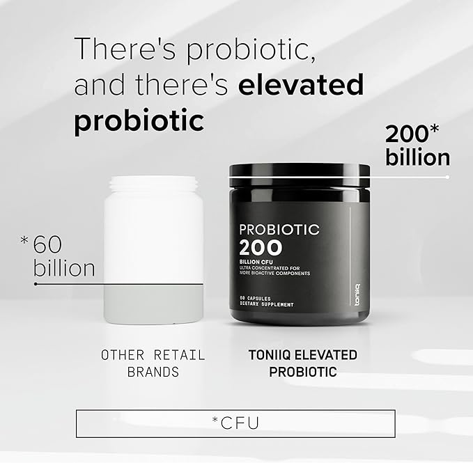 Toniiq 200 Billion CFU Probiotic Supplement 30 Verified Third-Party Tested Strains - Fully Shelf-Stable Probiotics Formula with Prebiotic Blend - Extended Release Capsules-SeraviaPure