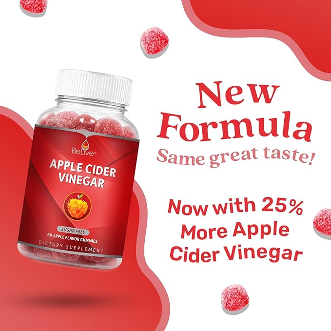 BeLive Apple Cider Vinegar Sugar Free Gummies – Great for Digestion & Healthy Diet - Gluten Free, No Glucose Syrup, ACV Gummies Alternative to Capsules & Drink (120 Ct) – 2 Pack-SeraviaPure