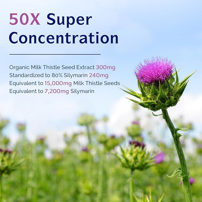 Innate Vitality 50:1 Organic Milk Thistle Supplement, 15000mg Equivalent (300mg Extract), 80% Silymarin Flavonoids, Liver Health, Detox & Cleansing, Made in USA, Non-GMO, 120 Veggie Capsules