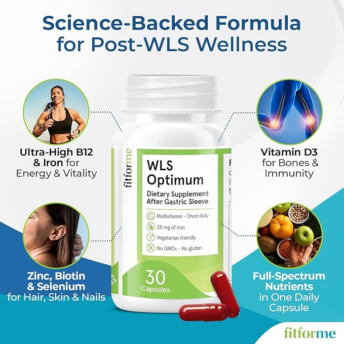 FitForMe One-a-Day Bariatric Multivitamin — After Weight-Loss Surgery (Gastric Sleeve) — Easy-to-Swallow WLS Optimum Capsule, 30 Count, 1-Month Supply