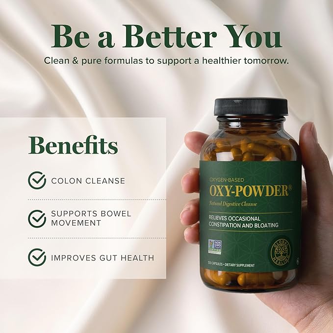 Global Healing Center Oxy-Powder Oxygen Based Safe and Natural Colon Cleanser and Relief from Occasional Constipation (120 Capsules)(Packaging may vary)-SeraviaPure