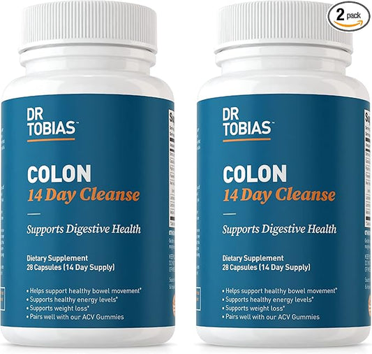 Dr. Tobias Colon 14 Day Cleanse, Advanced Gut Cleanse Detox for Women & Men with Cascara Sagrada, Psyllium Husk, Senna Leaf & Probiotics, Non-GMO Colon Cleanse, 2 Bottles of 28 Capsules (1-2 Daily)-SeraviaPure