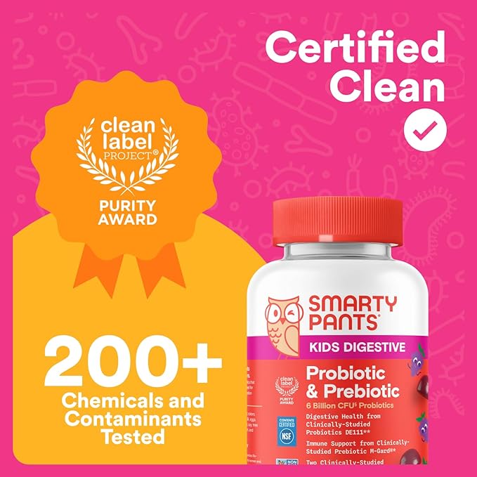SmartyPants Kids Probiotic & Prebiotic Gummies for Digestive Health: Gut Health Supplement, Clinically Studied Prebiotic for Immune Support, Grape, 60 Count (30 Day Supply)-SeraviaPure