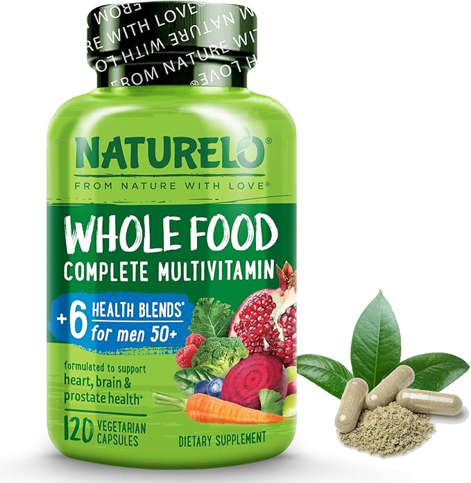 NATURELO Whole Food Multivitamin for Men 50+ - with Vitamins, Minerals, Organic Herbal Extracts - Vegan Vegetarian - for Energy, Brain, Heart and Eye Health - 120 Capsules-SeraviaPure
