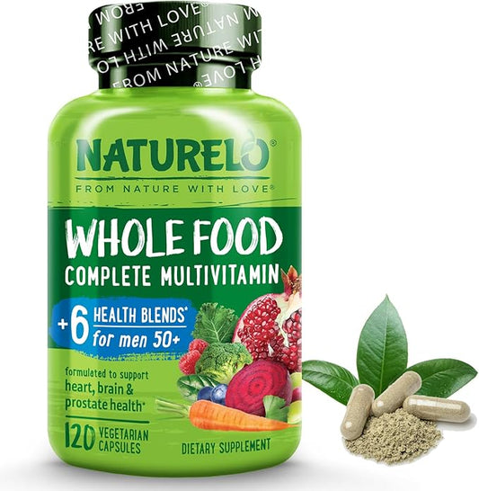 NATURELO Whole Food Multivitamin for Men 50+ - with Vitamins, Minerals, Organic Herbal Extracts - Vegan Vegetarian - for Energy, Brain, Heart and Eye Health - 120 Capsules-SeraviaPure