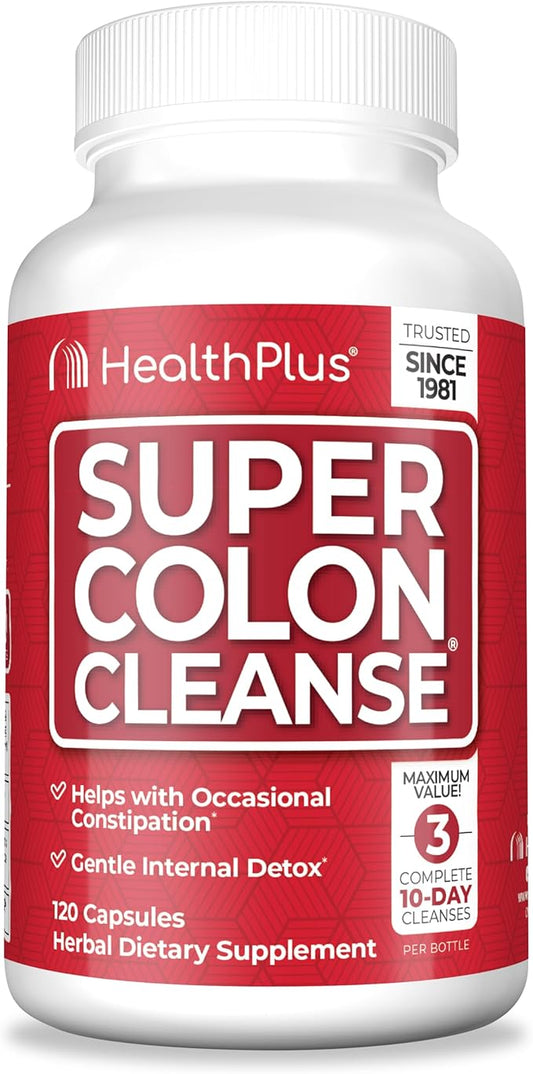 Health Plus Super Colon Cleanse 10 Day Gentle Gut Cleanse Detox, Psyllium Husk, Probiotics for Constipation Relief & Digestive Support, 120 Capsules-SeraviaPure