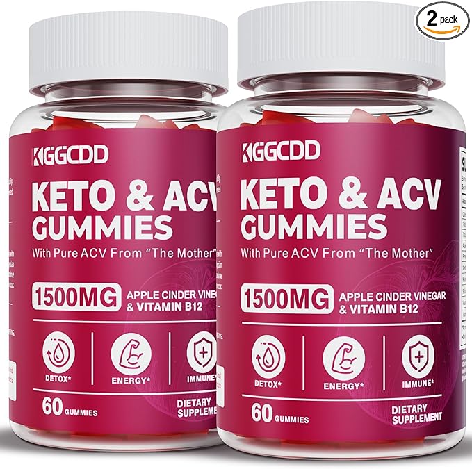 2 Pack Keto ACV Gummies Advanced Formula 1500MG Keto Gummies Apple Cider Vinegar Formulated with Pomegranate Beet Juice Powder B12 120 Gummys-SeraviaPure
