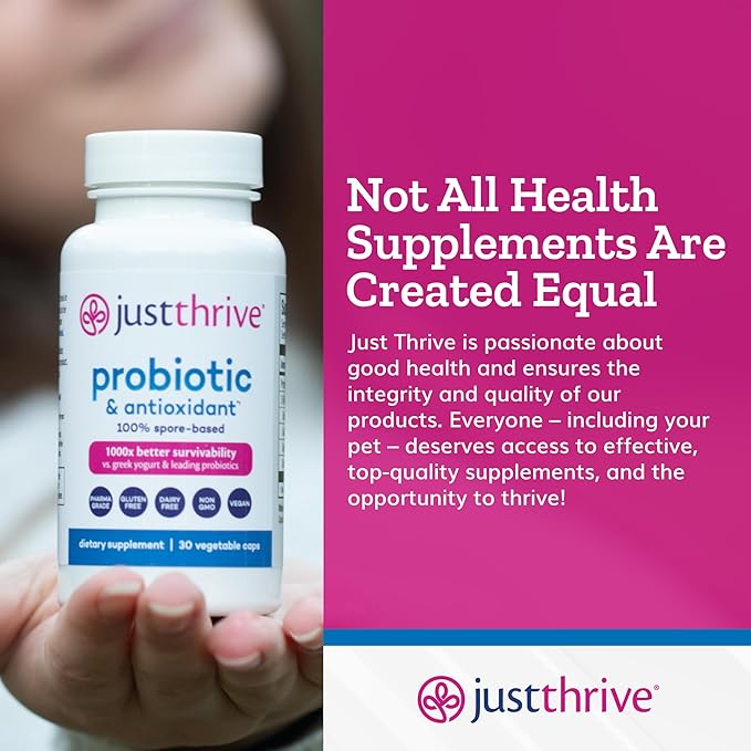 Just Thrive Probiotic & Antioxidant Supplement - 100% Spore-Based Digestive and Immune Support - Gluten Free, 30 Caps-SeraviaPure