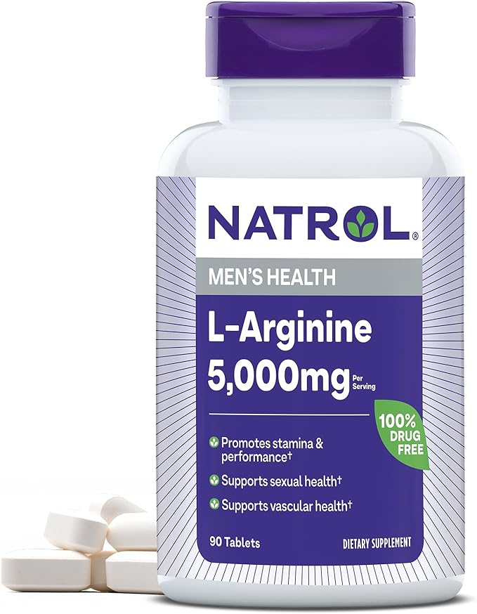 Natrol L-Arginine 5,000 mg, Dietary Supplement for Men's Health, L-Arginine Supplement, 90 Tablets, 18 Day Supply-SeraviaPure