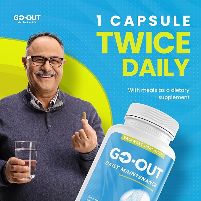 Go Out Daily Maintenance - Natural Uric Acid Support with Tart Cherry, Celery Seed, and Turmeric - Vegan, Non-GMO, Gluten-Free Supplement for Joint Comfort and Healthy Kidney Function 90 Capsules-SeraviaPure