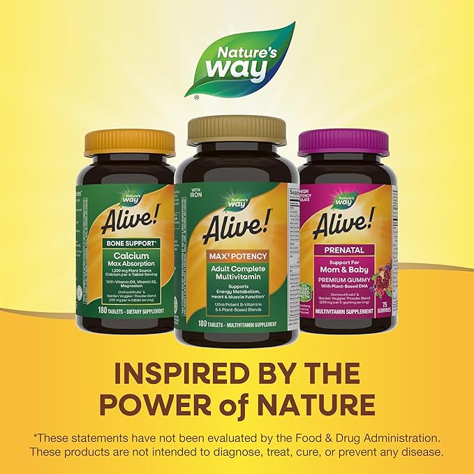 Nature's Way Alive! Max3 Potency Adult Complete Multivitamin, Ultra Potency B-vitamins to Support Energy Metabolism*, with Methylated B12 and Folate, 180 Tablets (Packaging May Vary)-SeraviaPure