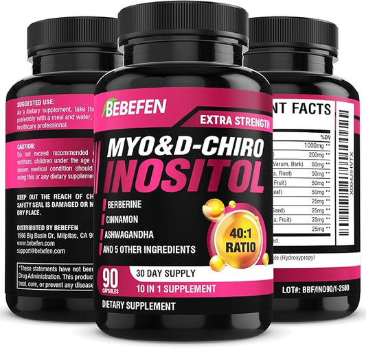 Inositol Supplement - Myo-Inositol and D-Chiro Inositol Ideal 40:1 Ratio - Plus Berberine, Cinnamon, Ashwagandha + 5 More - 90 Capsules