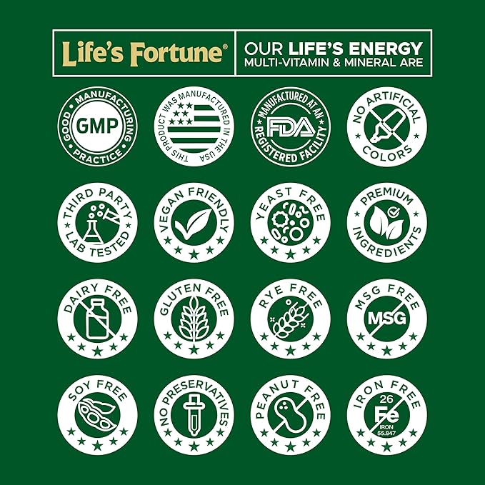 Life's Energy Advanced Daily Multivitamin for Men & Women, Energy and Immune Support Supplement with Super Greens, Antioxidants, Enzymes - Iron Free, Vegetarian, 60 Tablets by Life's Fortune-SeraviaPure