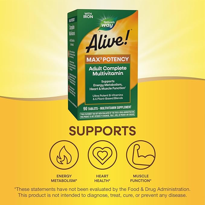 Nature's Way Alive! Max3 Potency Multivitamin, Ultra Potency B-vitamins to Support Energy Metabolism*, with Methylated B12 and Folate, 90 Tablets (Packaging May Vary)-SeraviaPure