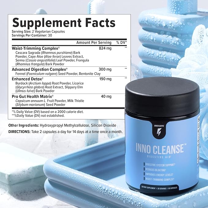 Inno Cleanse - Waist Trimming Complex | Digestive System Support & Aid | Reduced Bloating | Improves Energy Levels | Gluten Free, Vegan Friendly-SeraviaPure