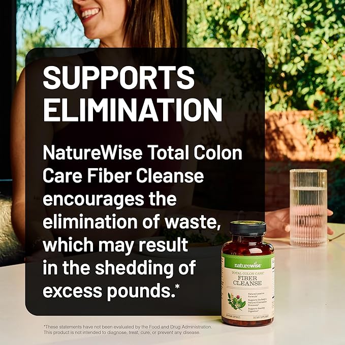 NatureWise Total Colon Care Fiber Cleanse - Natural Laxative Blend - Herbal Laxatives, Prebiotics, & Enzymes for Regularity, Digestion, Weight & Gut Health - Non-GMO - 60 Capsules[30-Day Supply]-SeraviaPure