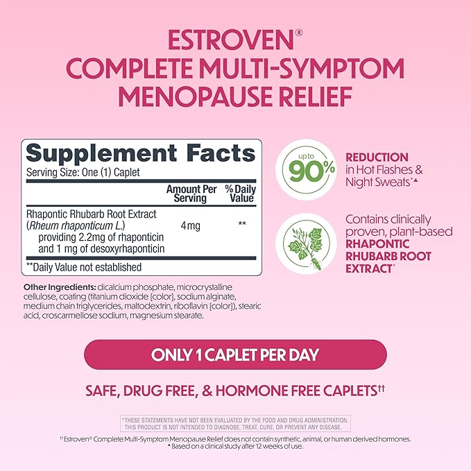 Estroven Complete Multi-Symptom Menopause Supplement for Women, 28 Ct., Clinically Proven Ingredient Provide Menopause Relief & Night Sweats & Hot Flash Relief, Drug-Free & Non-GMO-SeraviaPure