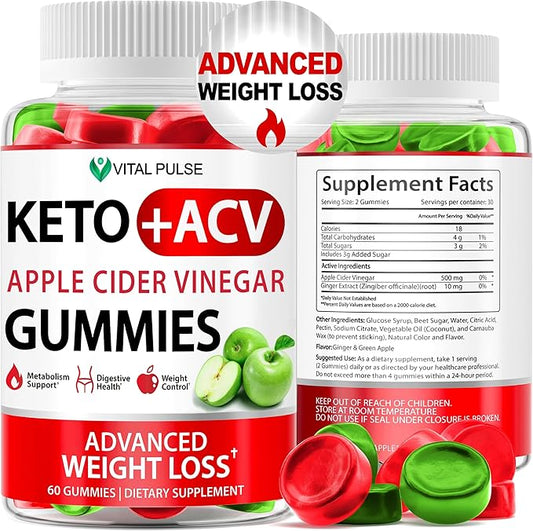 Keto ACV Gummies Advanced Weight Loss - ACV Keto Gummies for Weight Loss Gummy Supplement for Women and Men - Detox - Apple Cider Vinegar - Apple Flavor-SeraviaPure