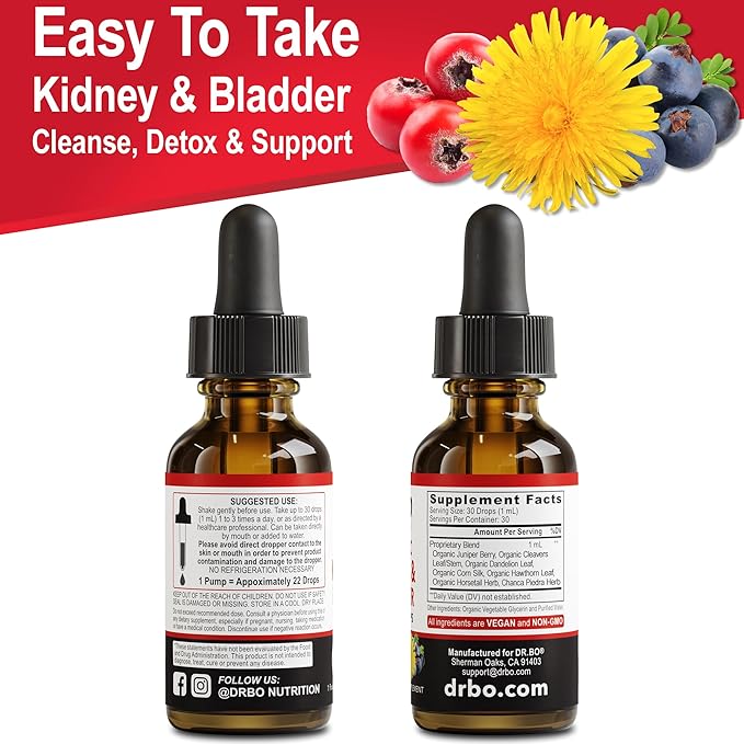 Kidney Support Supplement Bladder Health - Organic Kidney Bladder Supplements Drops Juniper Berry Cleavers Dandelion - Renal Kidney Cleanse Detox Urinary Tract Herbal Bladder Support Flush Kidneys 1oz-SeraviaPure