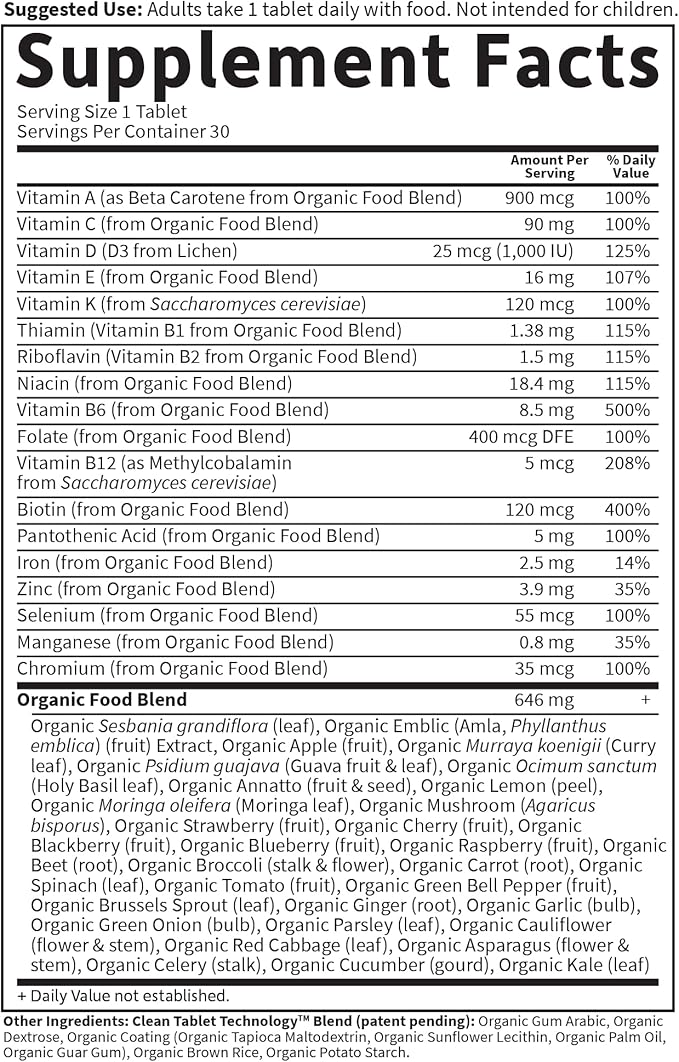 Garden of Life Organics Multivitamin for Women - Women's Once Daily Multi - Whole Food Multi with Iron, Biotin, Vegan Organic Womens Multivitamin for Health, Energy Hair Skin and Nails, 30 Tablets-SeraviaPure